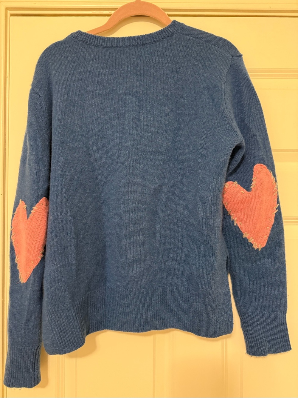 Kerri Rosenthal Blue Loved Cashmere Sweater with Pink hearts Size Medium